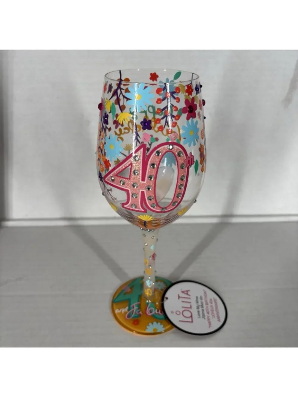 Lolita Love My Wine Happy 40th Birthday Hand-Painted Artisan Wine Glass NIB - Picture 2 of 11